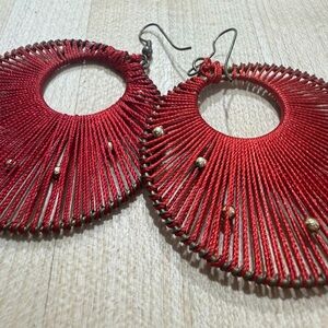 Red Thread-Wrapped Hoop Earrings - Women's Fashion Jewelry
